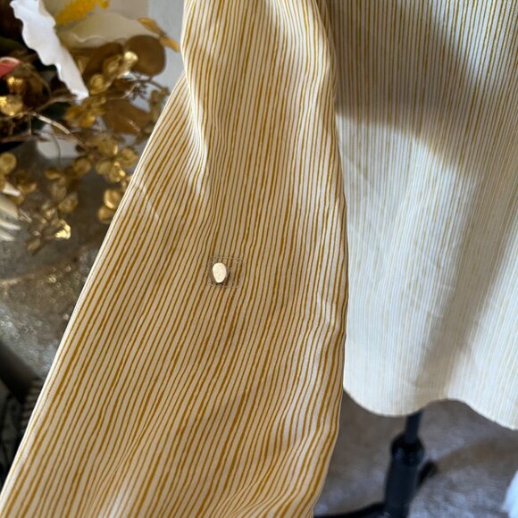 Yellow & White Striped Hidden Button Semi-Sheer Long Sleeve Career Blouse L - Picture 5 of 12